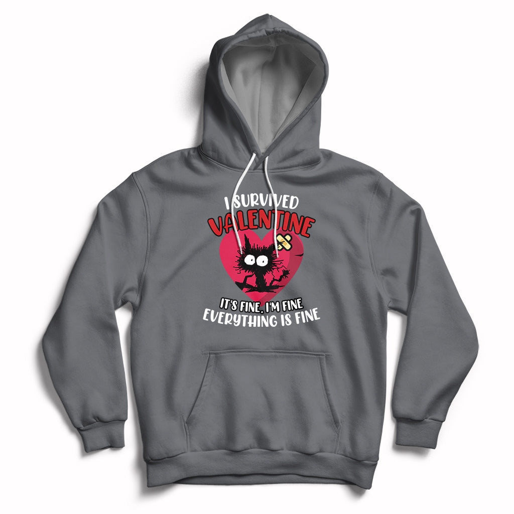 Charcoal pullover hoodie with heart front graphic, kangaroo pocket and white drawstrings