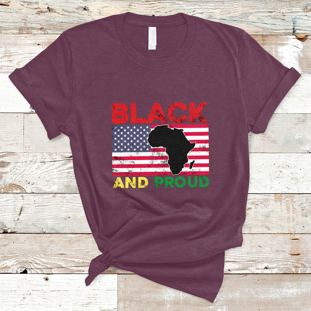 Black And Proud African American Pride Us Flag Africa Map T Shirt - Wonder Print Shop