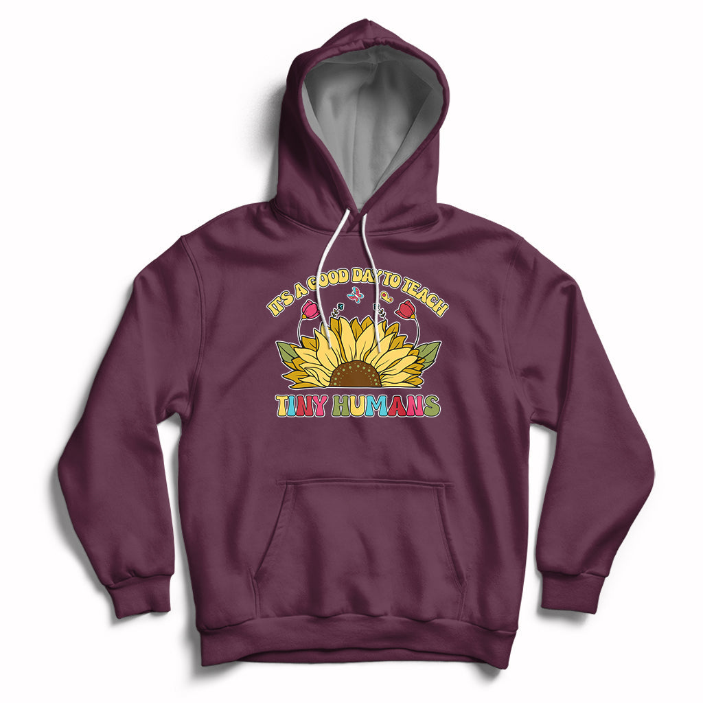 Maroon kids sunflower graphic hoodie with front pocket and drawstring hood