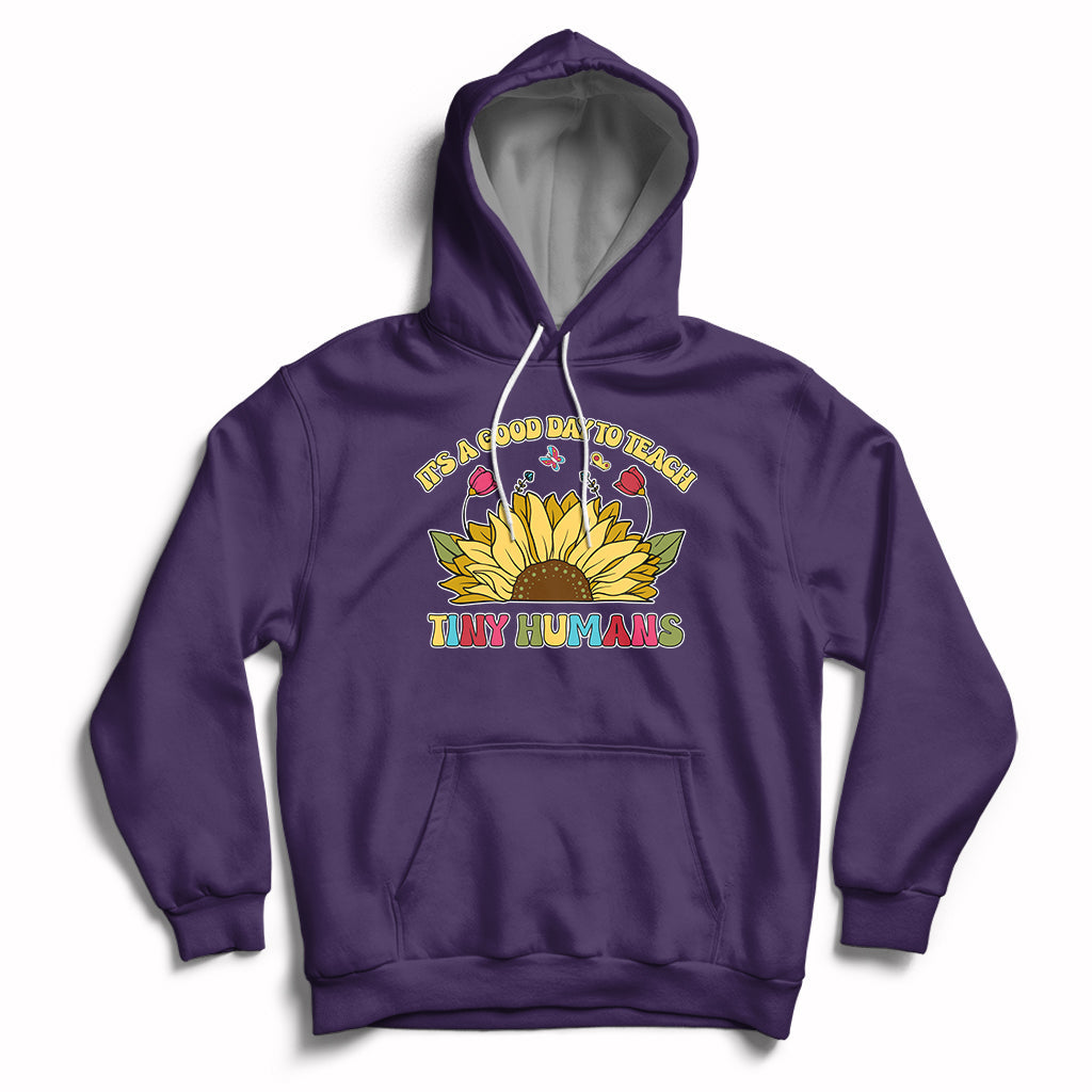 Purple kids sunflower graphic hoodie with front pocket and drawstring hood