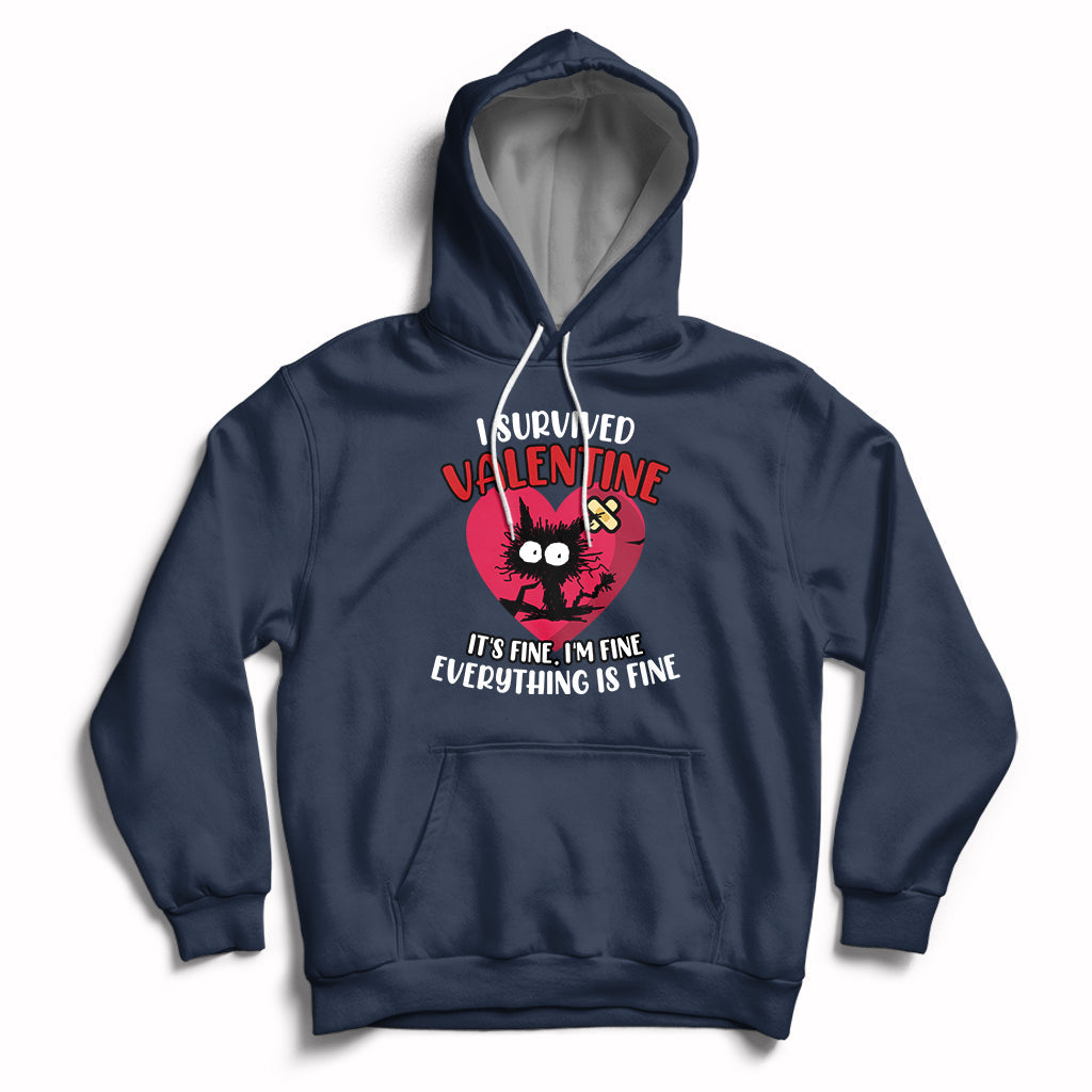Navy pullover hoodie with heart front graphic, kangaroo pocket and white drawstrings