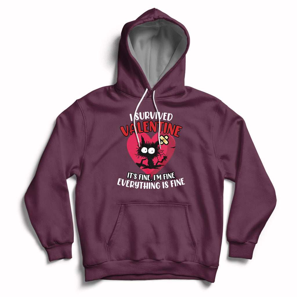 Maroon pullover hoodie with heart front graphic, kangaroo pocket and white drawstrings