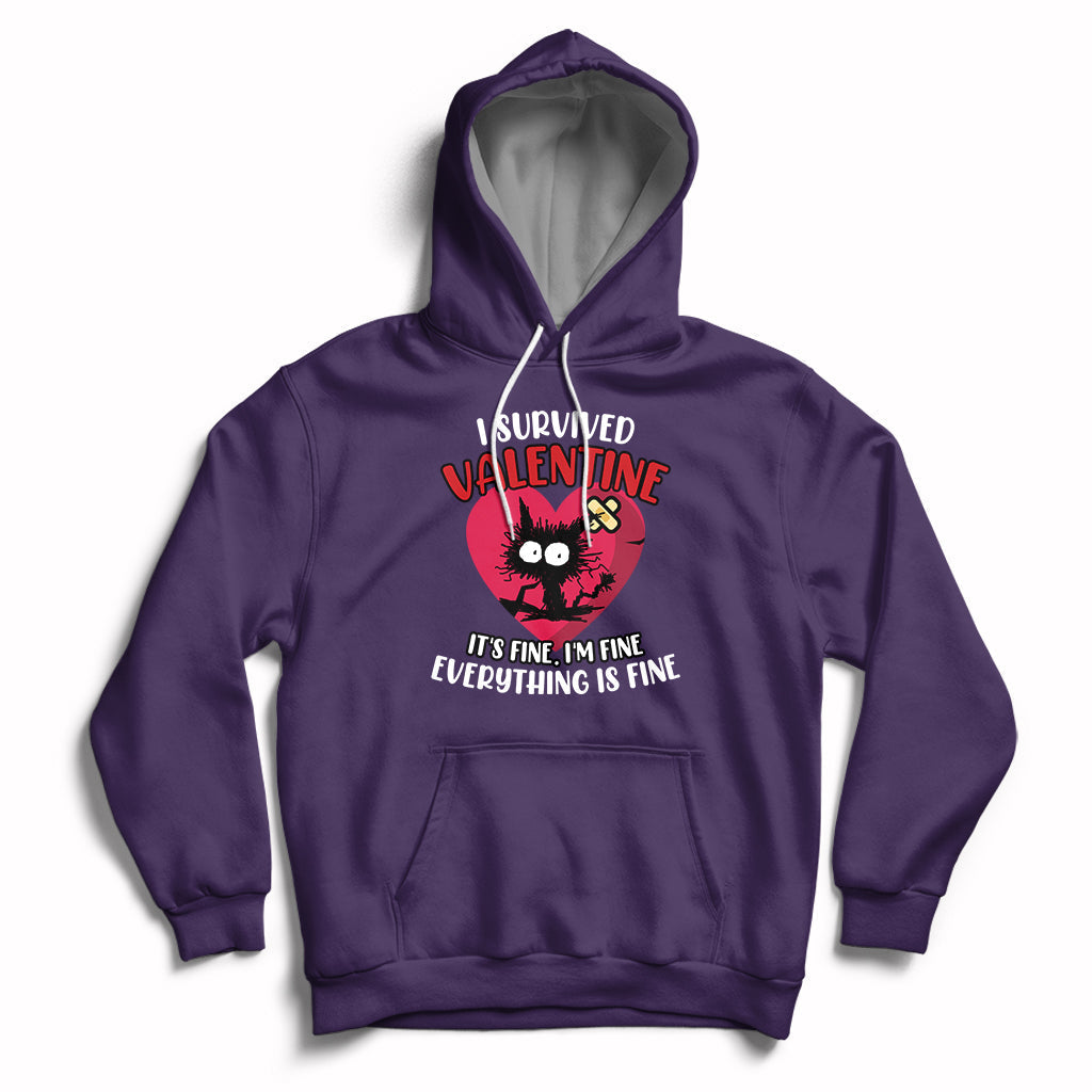 Purple pullover hoodie with heart front graphic, kangaroo pocket and white drawstrings
