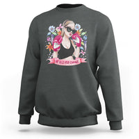 Women’s dark heather graphic sweatshirt with girl portrait and floral “Be Bold for Change”