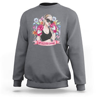 Women’s charcoal gray graphic sweatshirt with illustrated girl and flowers “Be Bold for Change”
