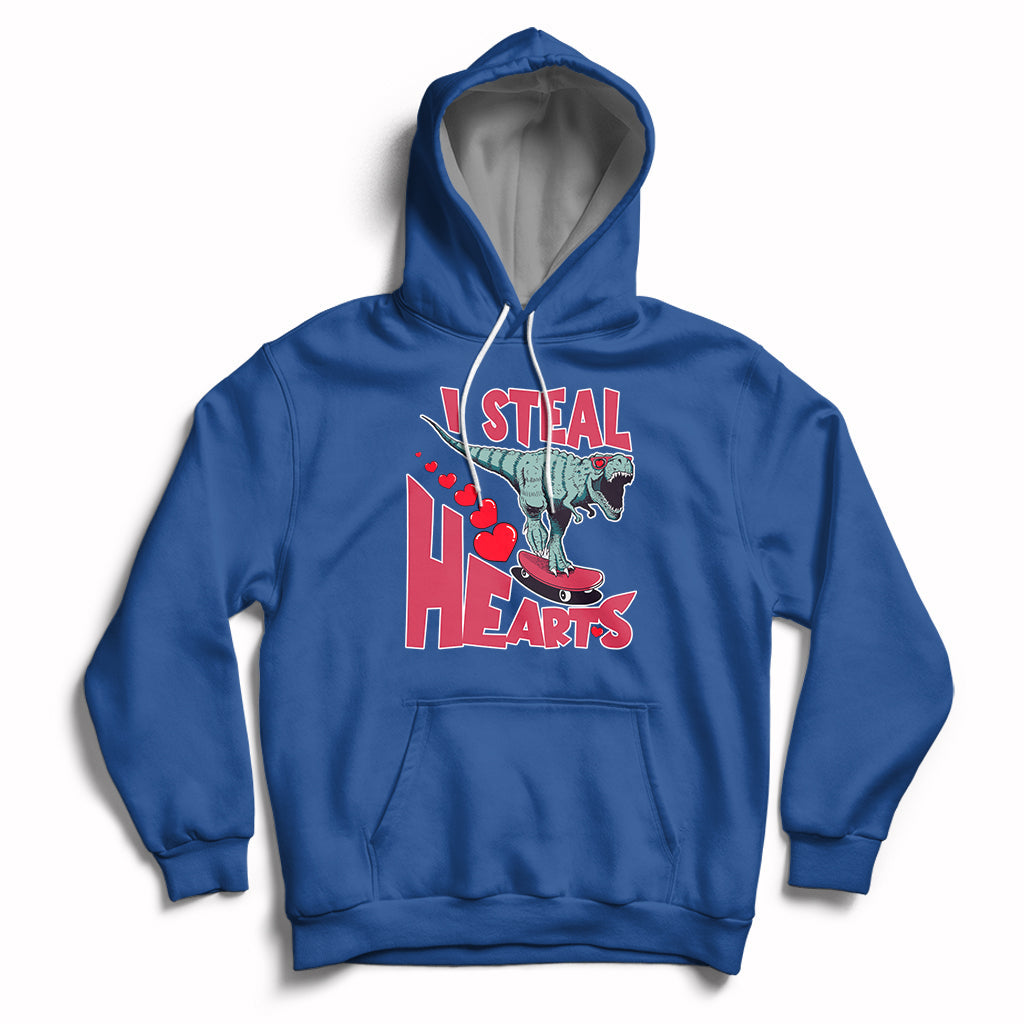 Valentines Day Dinosaur I Steal Hearts Skateboard Hoodie - Wonder Print Shop
