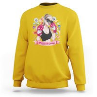 Women’s daisy yellow graphic sweatshirt with illustrated girl portrait and “Be Bold for Change”
