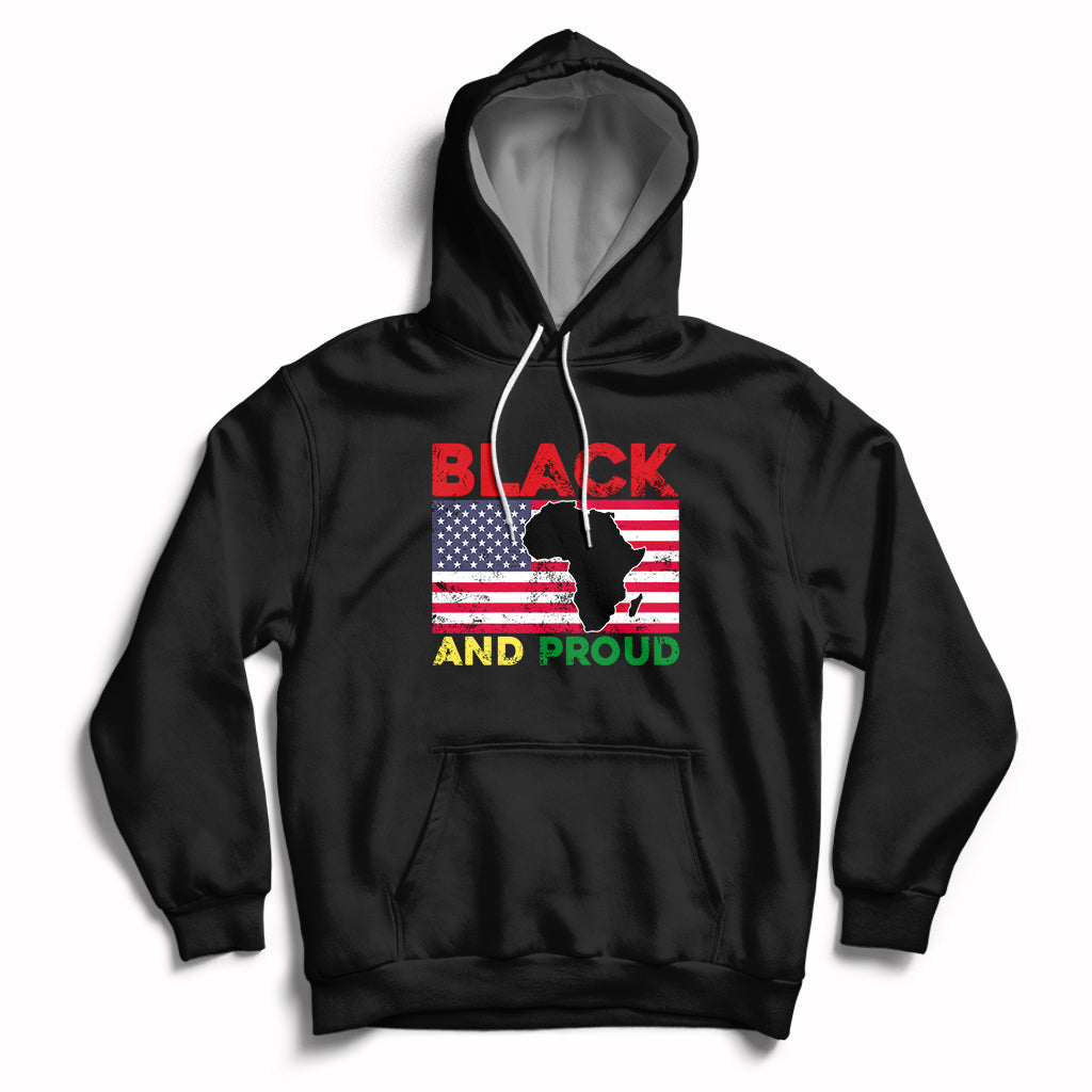 Black And Proud African American Pride Us Flag Africa Map Hoodie - Wonder Print Shop