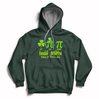 Forest green hoodie with front pocket, drawstring hood, and green St. Patrick’s graphic on chest