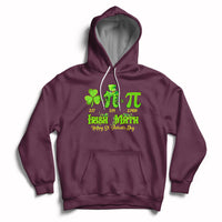 Maroon hoodie with front pocket, drawstring hood, and green St. Patrick’s graphic on chest