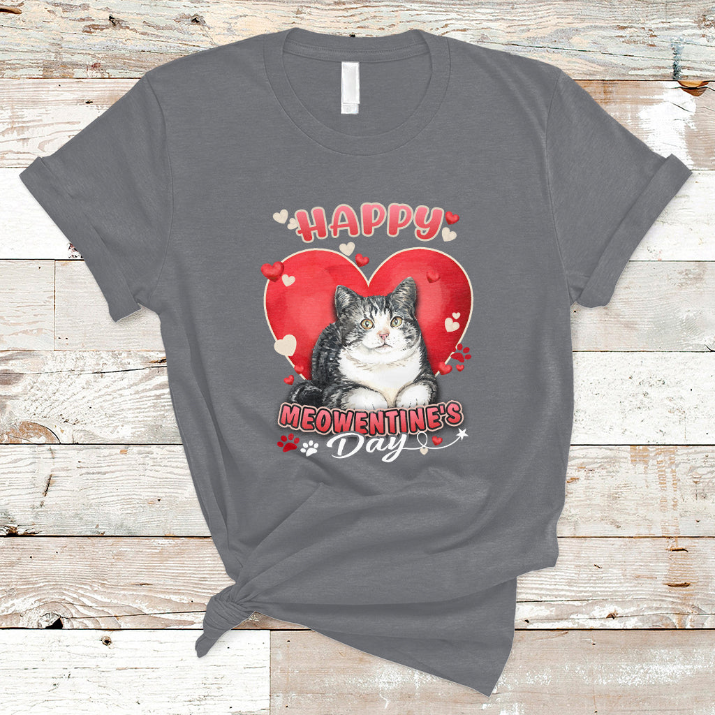 Happy Meowentine's Day My Cat Is My Valentine Cute Cat Heart T-Shirt - Wonder Print Shop