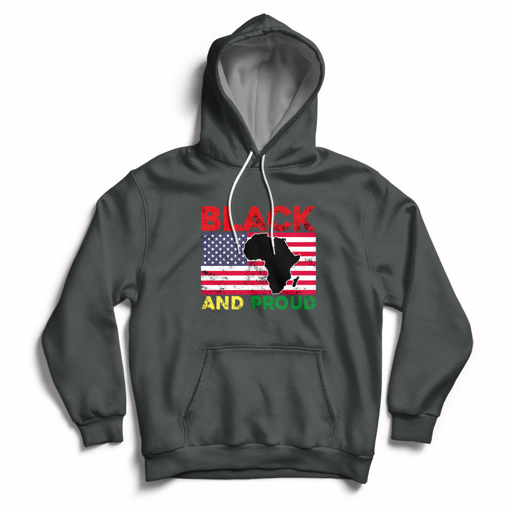 Black And Proud African American Pride Us Flag Africa Map Hoodie - Wonder Print Shop