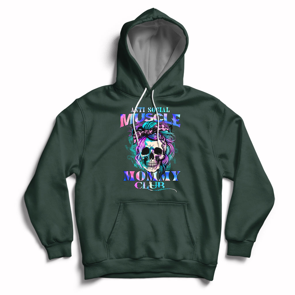 Anti Social Muscle Mommy Club Groovy Pump Cover Funny Messy Bun Skull Hoodie - Wonder Print Shop