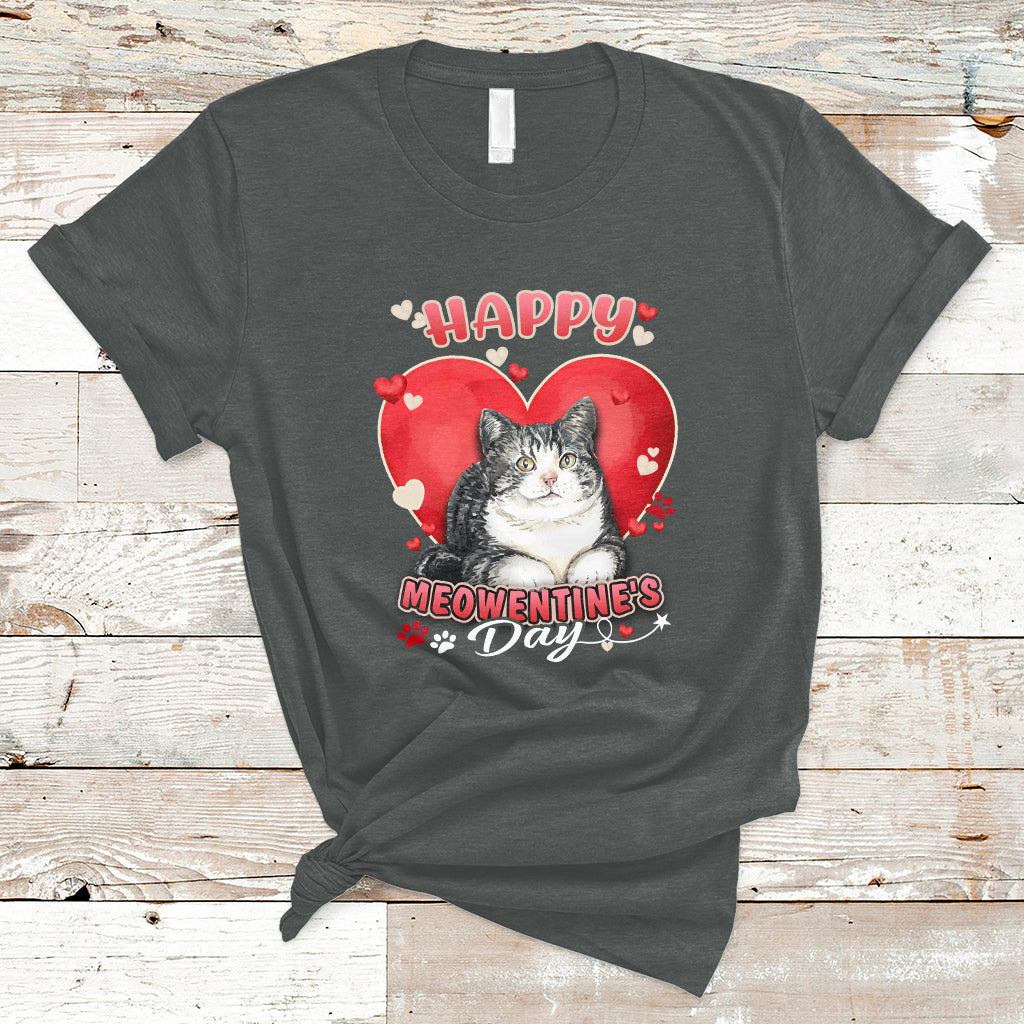 Happy Meowentine's Day My Cat Is My Valentine Cute Cat Heart T-Shirt - Wonder Print Shop