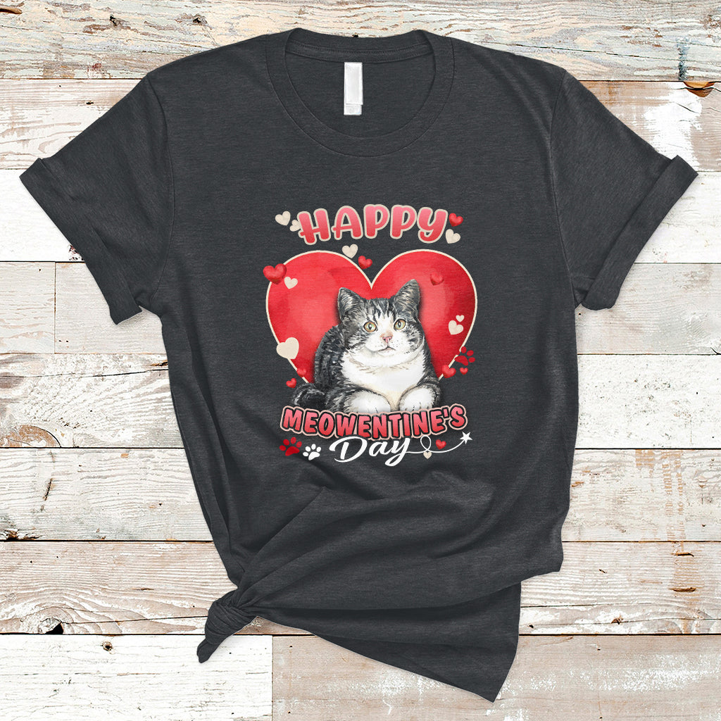 Happy Meowentine's Day My Cat Is My Valentine Cute Cat Heart T-Shirt - Wonder Print Shop