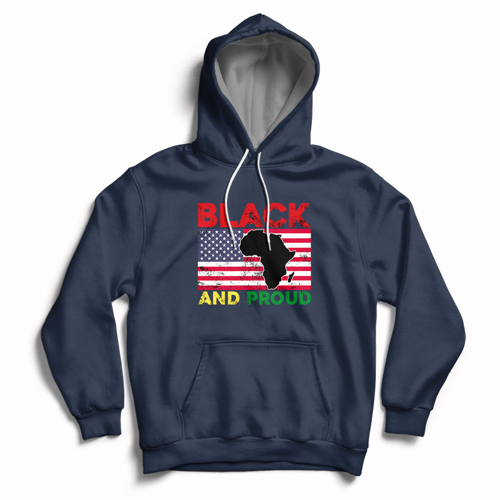 Black And Proud African American Pride Us Flag Africa Map Hoodie - Wonder Print Shop