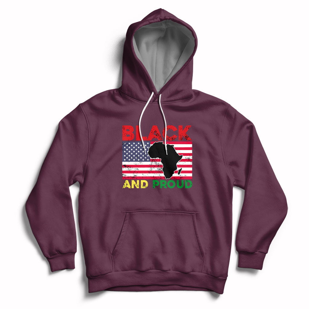 Black And Proud African American Pride Us Flag Africa Map Hoodie - Wonder Print Shop