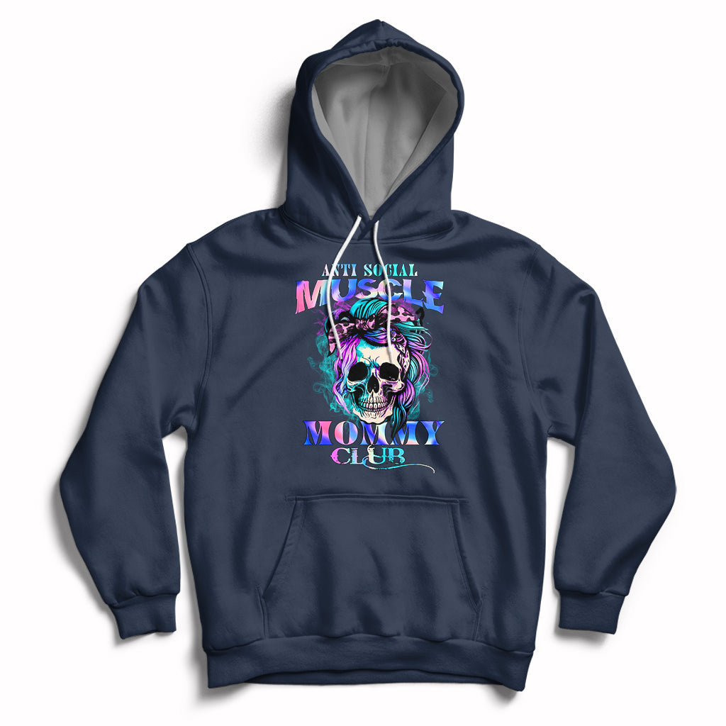 Anti Social Muscle Mommy Club Groovy Pump Cover Funny Messy Bun Skull Hoodie - Wonder Print Shop