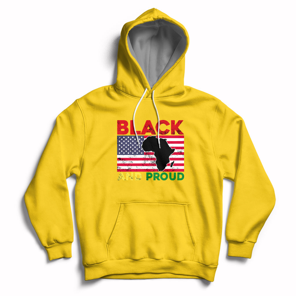 Black And Proud African American Pride Us Flag Africa Map Hoodie - Wonder Print Shop