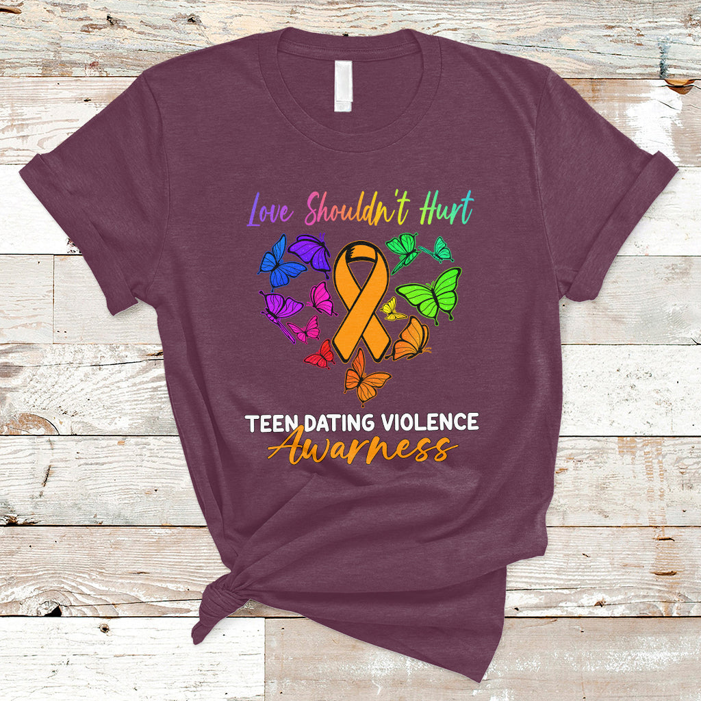 Love Shouldnot Hurt Teen Dating Violence Warrior Butterflies T-Shirt - Wonder Print Shop