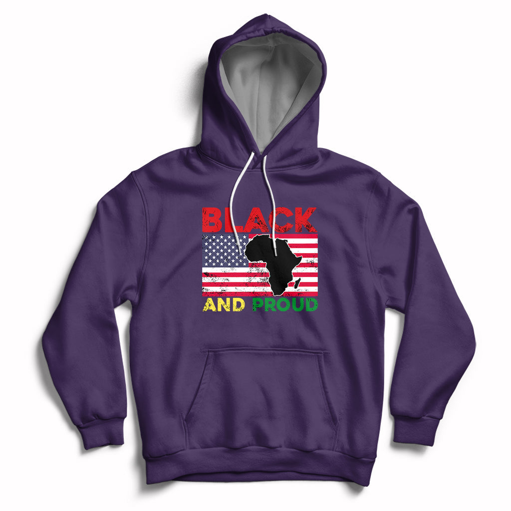 Black And Proud African American Pride Us Flag Africa Map Hoodie - Wonder Print Shop