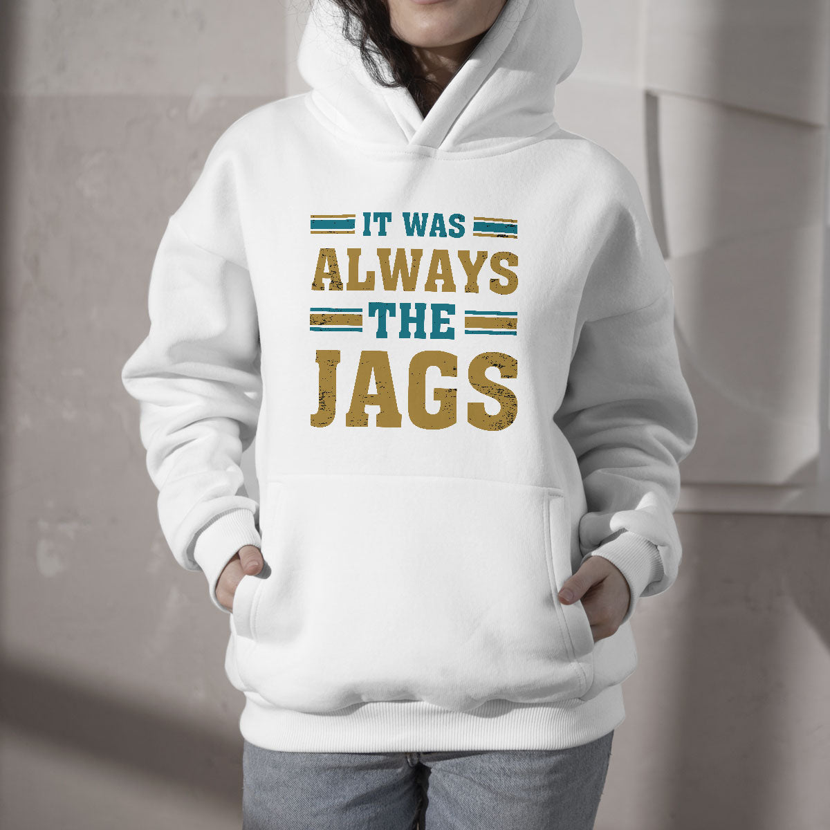 Light gray hoodie with "It was always the Jags" front graphic