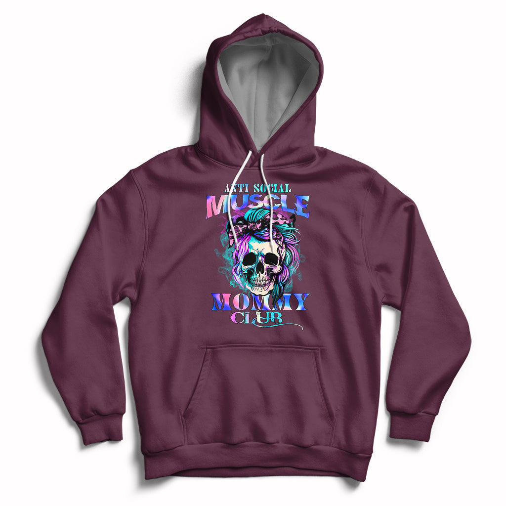 Anti Social Muscle Mommy Club Groovy Pump Cover Funny Messy Bun Skull Hoodie - Wonder Print Shop