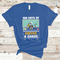 100 Days Of Coffee And Chaos 100th Day Teacher Skeleton T Shirt - Wonder Print Shop