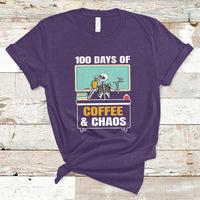 100 Days Of Coffee And Chaos 100th Day Teacher Skeleton T Shirt - Wonder Print Shop