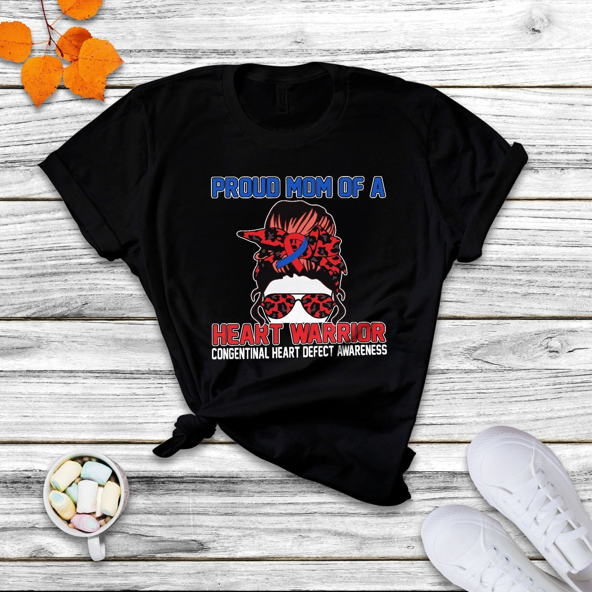 Messy Bun Mom Of A Heart Warrior CHD Congenital Heart Defect T Shirt - Wonder Print Shop