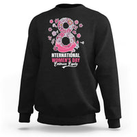 Women’s sweatshirt, black with front International Women’s Day heart graphic
