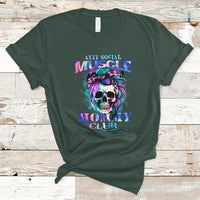 Anti Social Muscle Mommy Club Groovy Pump Cover Funny Messy Bun Skull T-Shirt - Wonder Print Shop