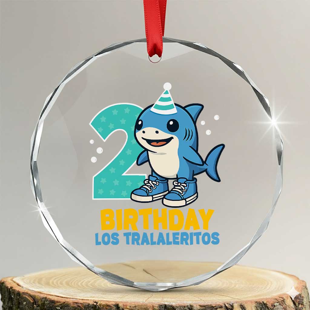 2 Years Old Birthday Brainrot Crystal Glass Ornament Funny Tralalero Tralala Los Tralaleritos Meme Shark