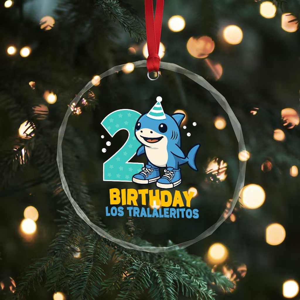 2 Years Old Birthday Brainrot Crystal Glass Ornament Funny Tralalero Tralala Los Tralaleritos Meme Shark