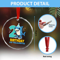 2 Years Old Birthday Brainrot Crystal Glass Ornament Funny Tralalero Tralala Los Tralaleritos Meme Shark