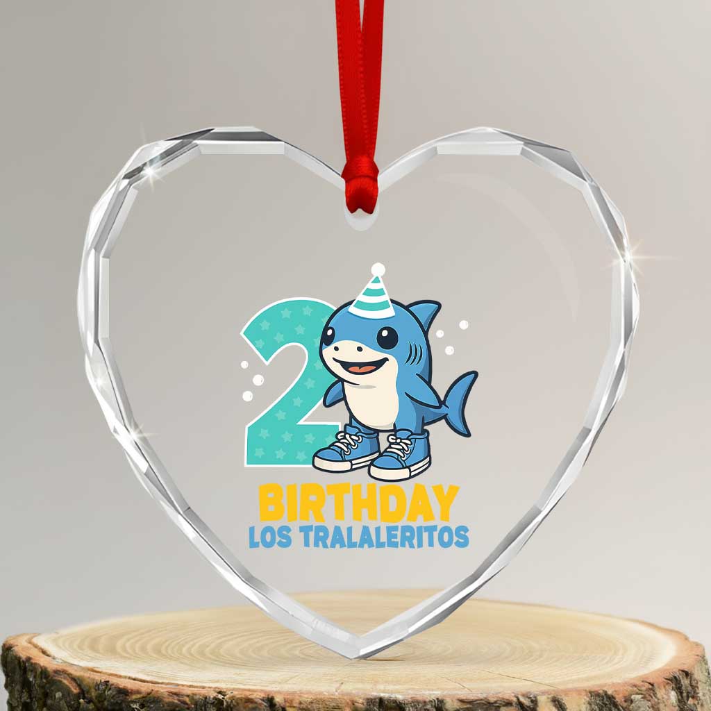 2 Years Old Birthday Brainrot Heart Crystal Glass Ornament Funny Tralalero Tralala Los Tralaleritos Meme Shark