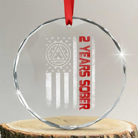 2 Years Sober Crystal Glass Ornament 2 Years Sobriety Anniversary Vintage American Flag