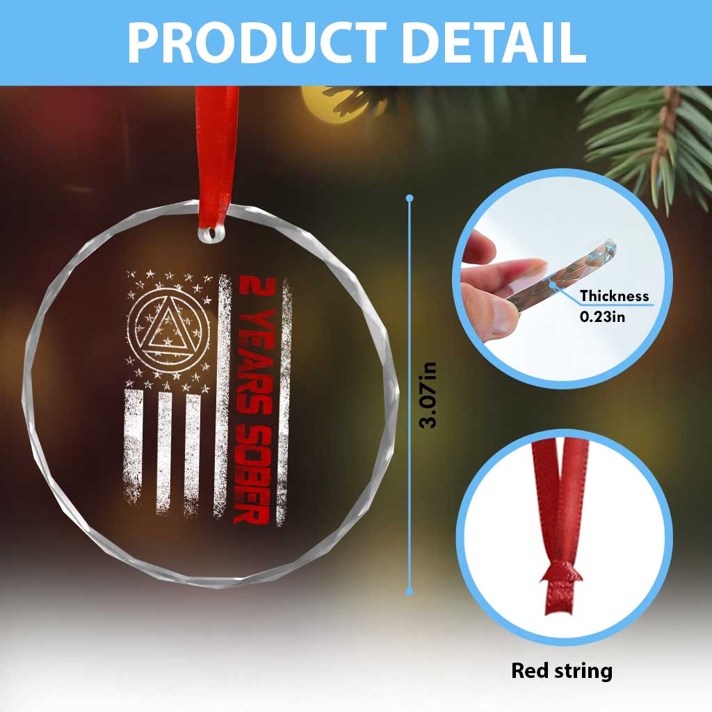 2 Years Sober Crystal Glass Ornament 2 Years Sobriety Anniversary Vintage American Flag