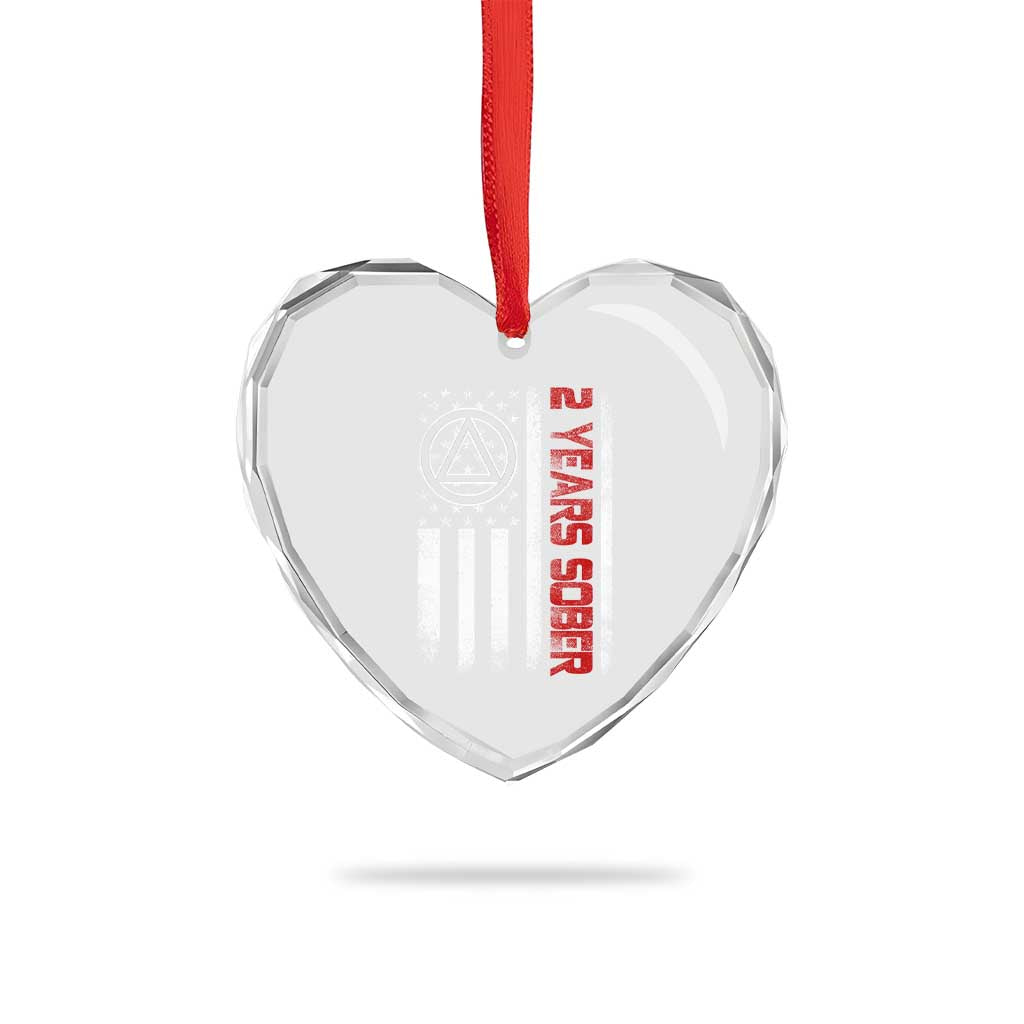2 Years Sober Heart Crystal Glass Ornament 2 Years Sobriety Anniversary Vintage American Flag