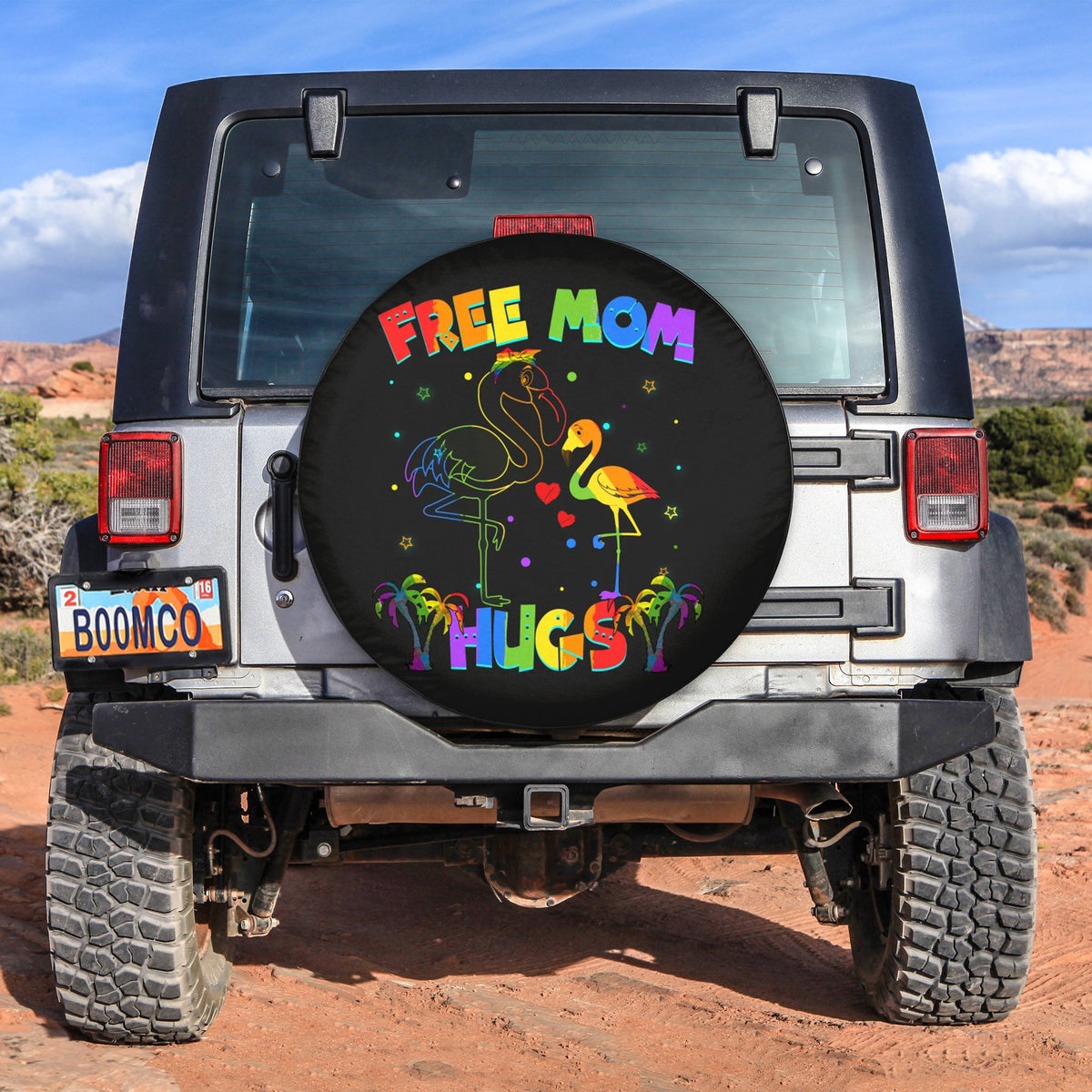 LGBT Tire Covers - Free Flamingo Mom Hugs Pride Spare Tire Cover NO.138 LT8 - Wonder Print Shop