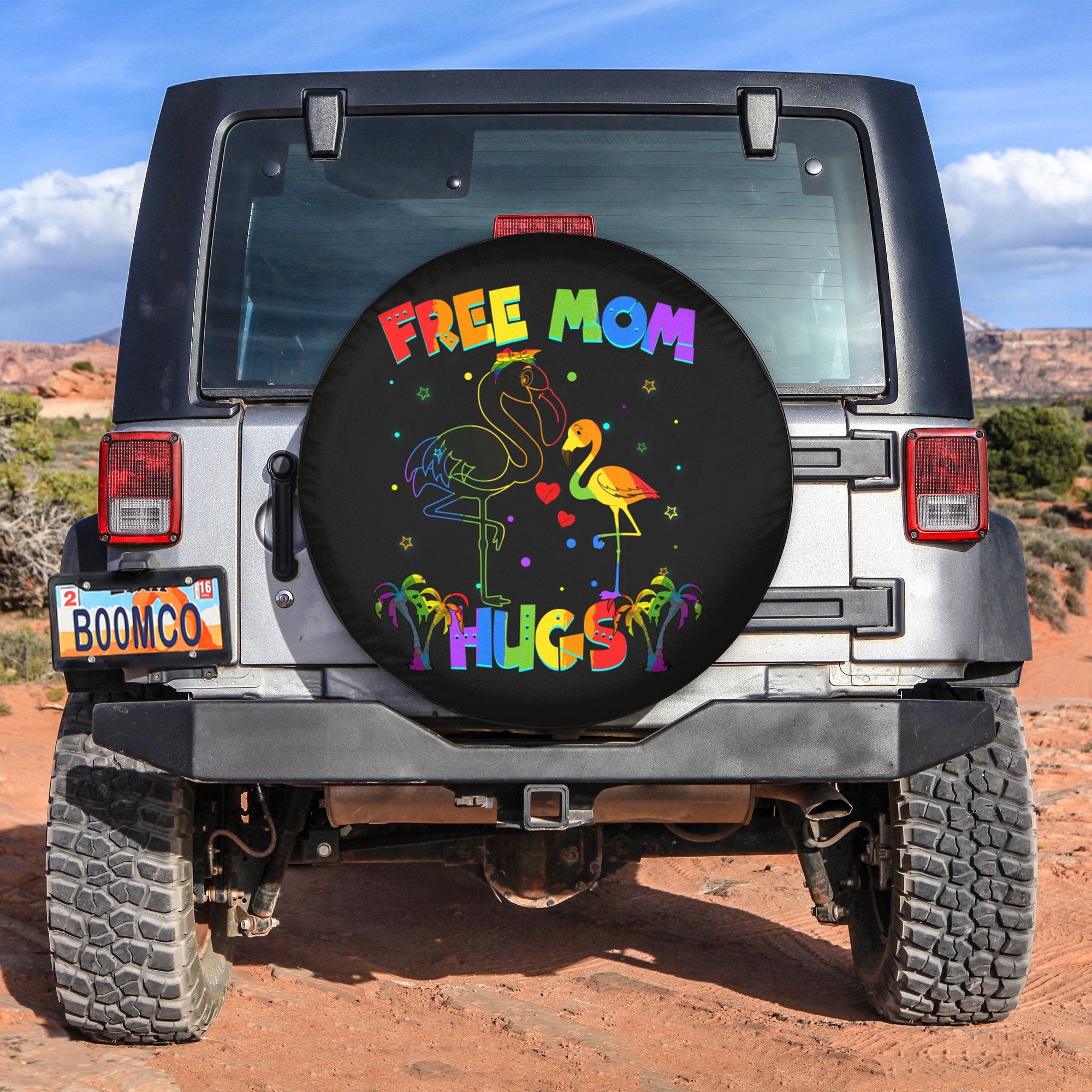 LGBT Tire Covers - Free Flamingo Mom Hugs Pride Spare Tire Cover NO.138 LT8 - Wonder Print Shop