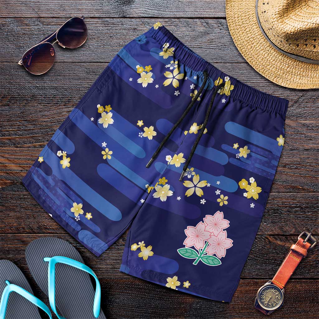 2026 Autumn Rugby Nations Japan Shorts for Men Blue Sakura Japanese Asanoha Seigaiha