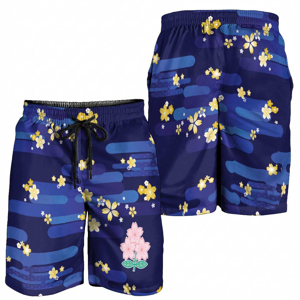 2026 Autumn Rugby Nations Japan Shorts for Men Blue Sakura Japanese Asanoha Seigaiha