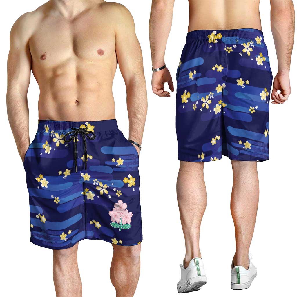 2026 Autumn Rugby Nations Japan Shorts for Men Blue Sakura Japanese Asanoha Seigaiha