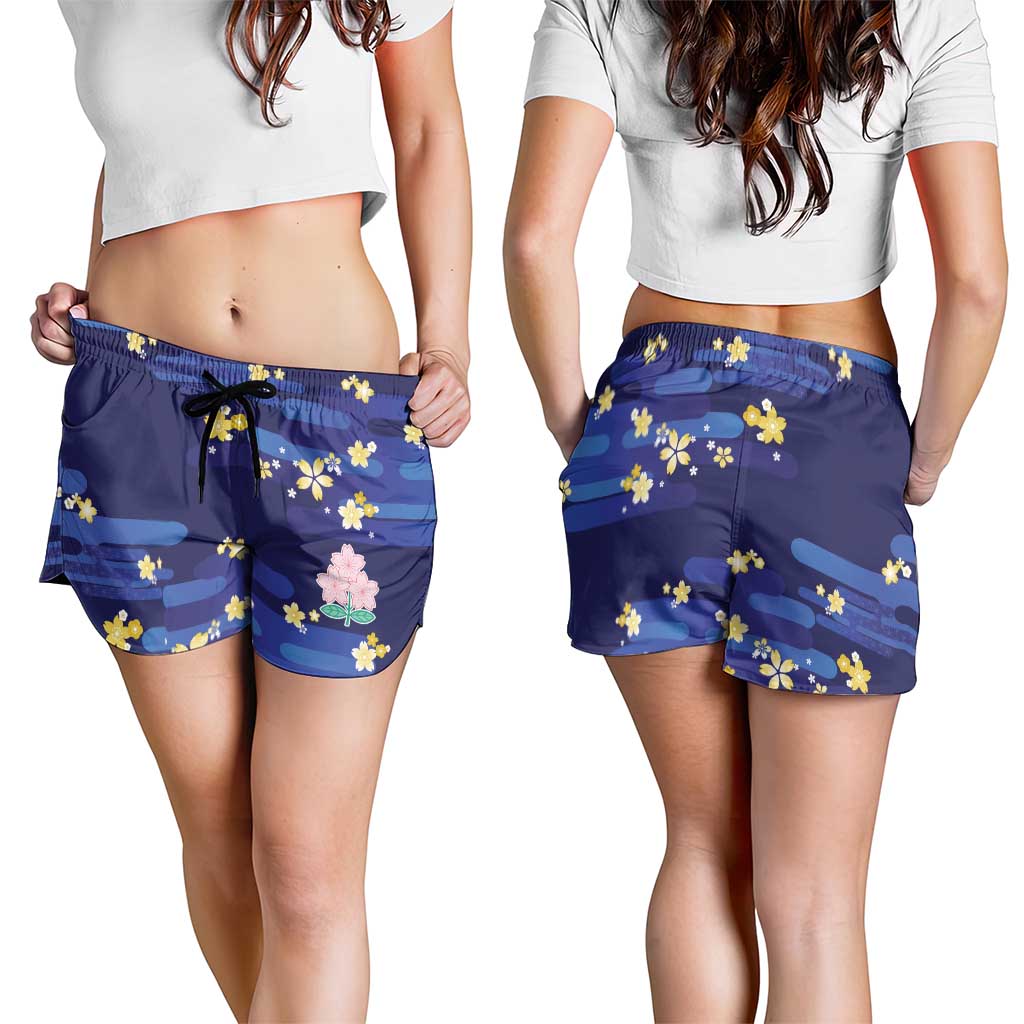 2026 Autumn Rugby Nations Japan Shorts for Women Blue Sakura Japanese Asanoha Seigaiha