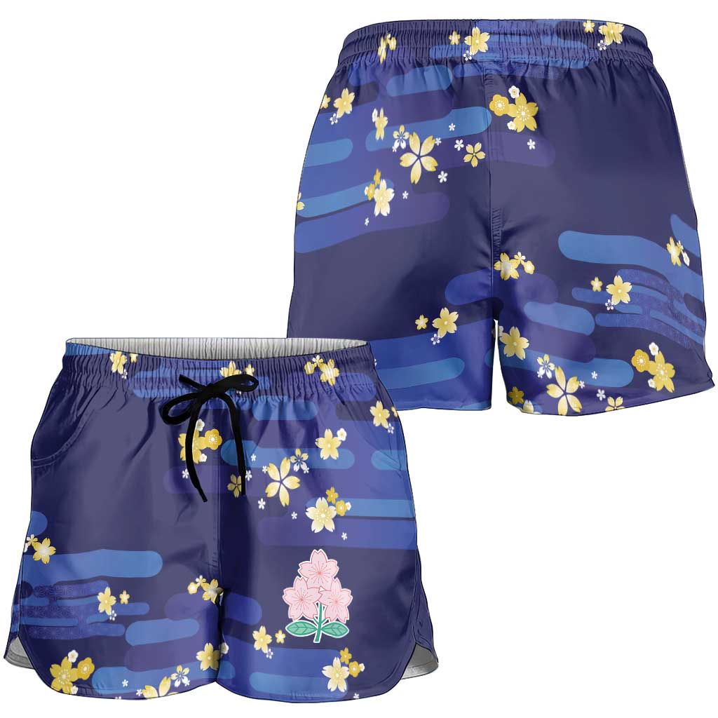 2026 Autumn Rugby Nations Japan Shorts for Women Blue Sakura Japanese Asanoha Seigaiha