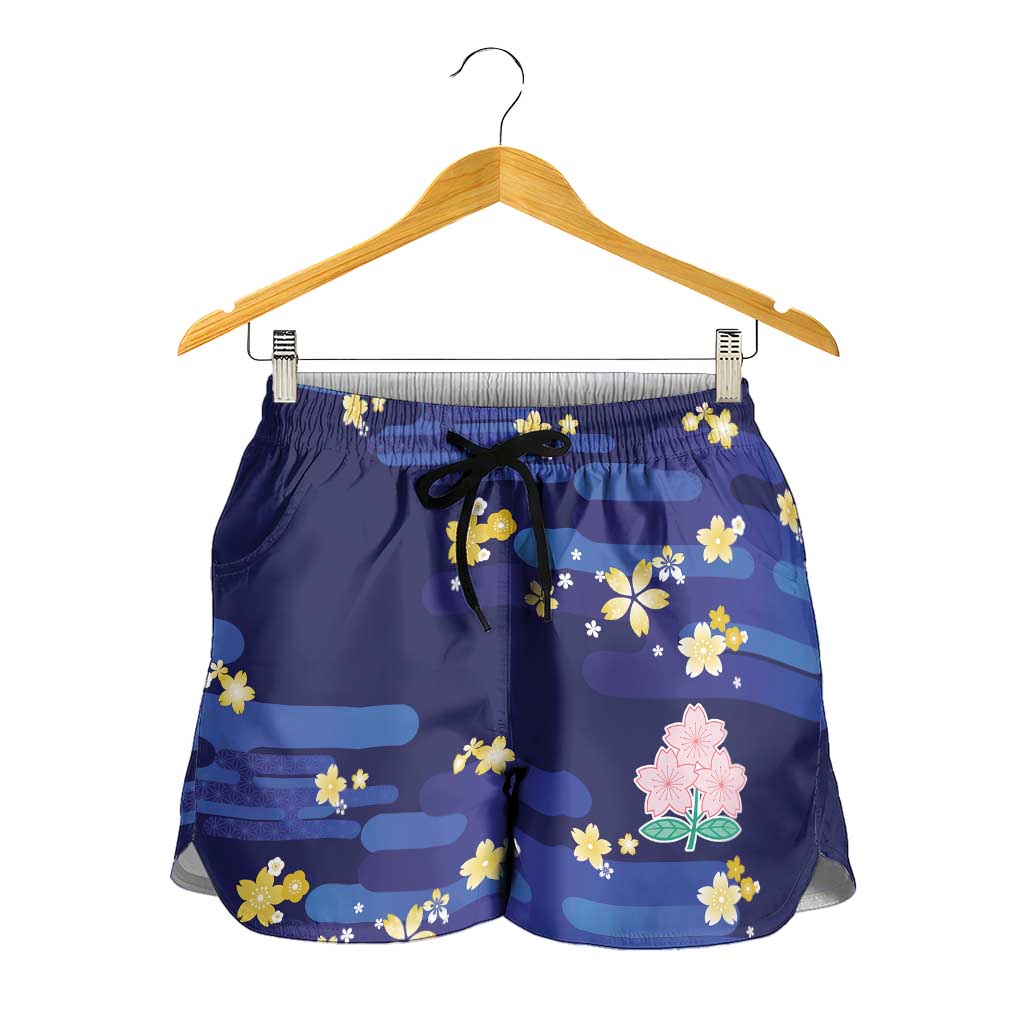 2026 Autumn Rugby Nations Japan Shorts for Women Blue Sakura Japanese Asanoha Seigaiha
