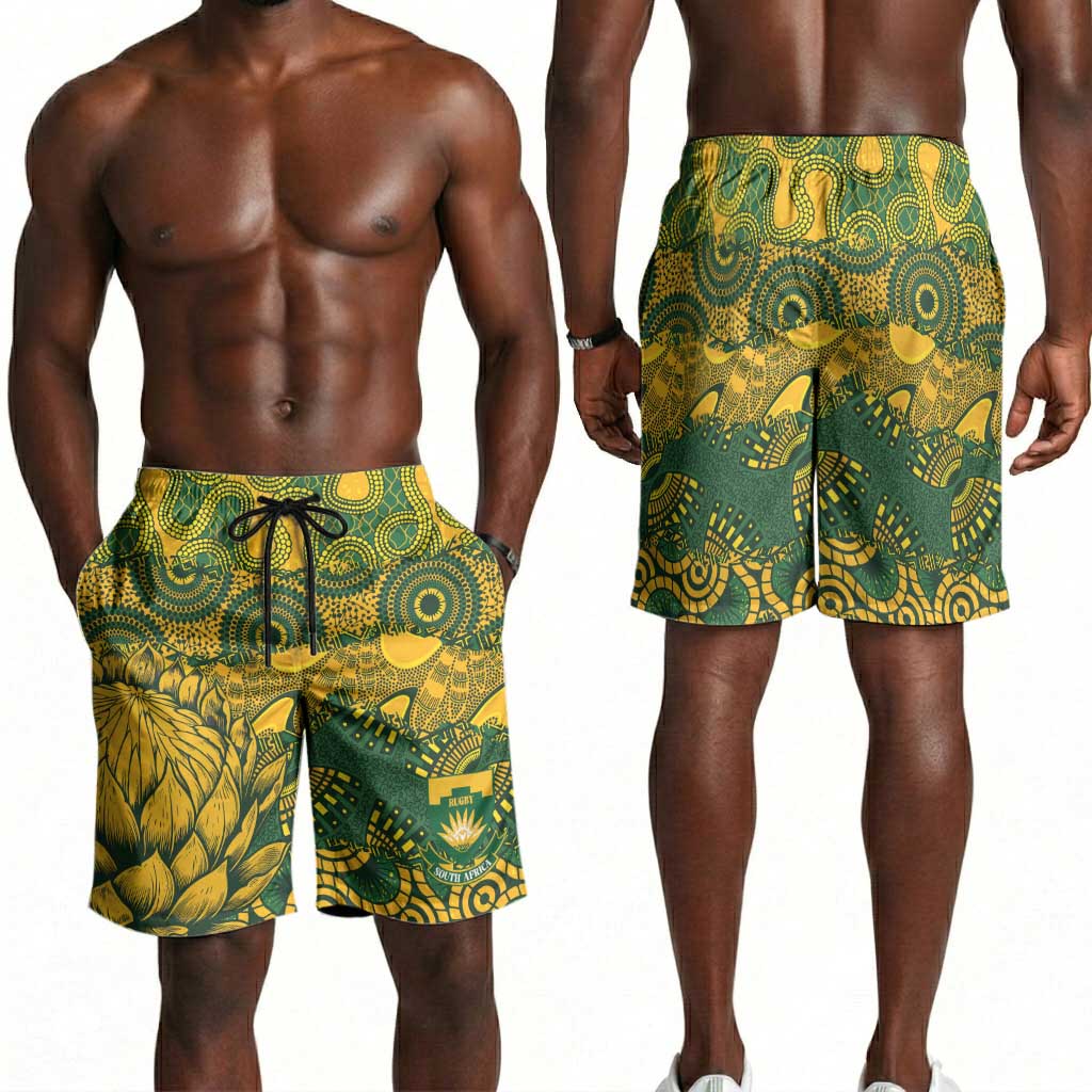 2026 Autumn Rugby Nations South Africa Shorts for Men Indigenous Tribal Patchwork Motif