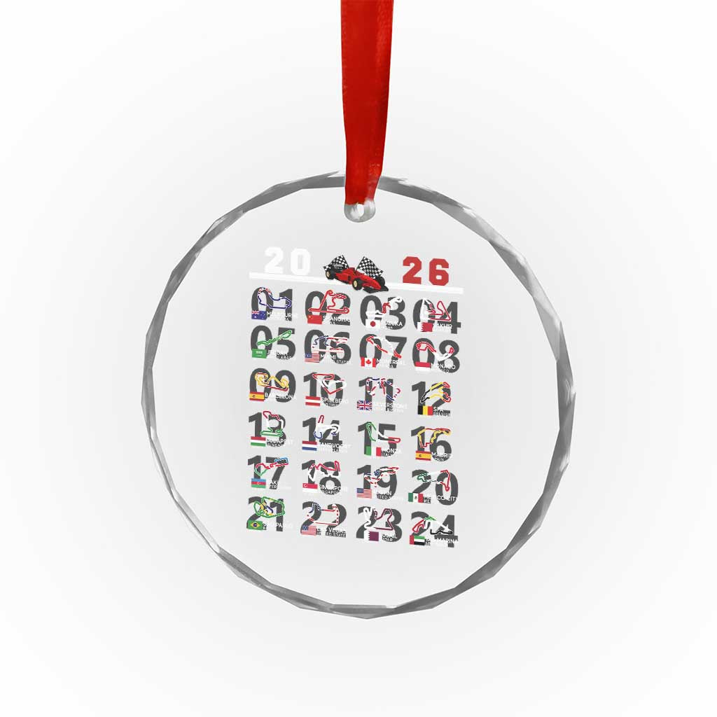 2026 Car Racing Circuit Crystal Glass Ornament International Race Track Schedule Graphic with Flags - Wonder Print Shop