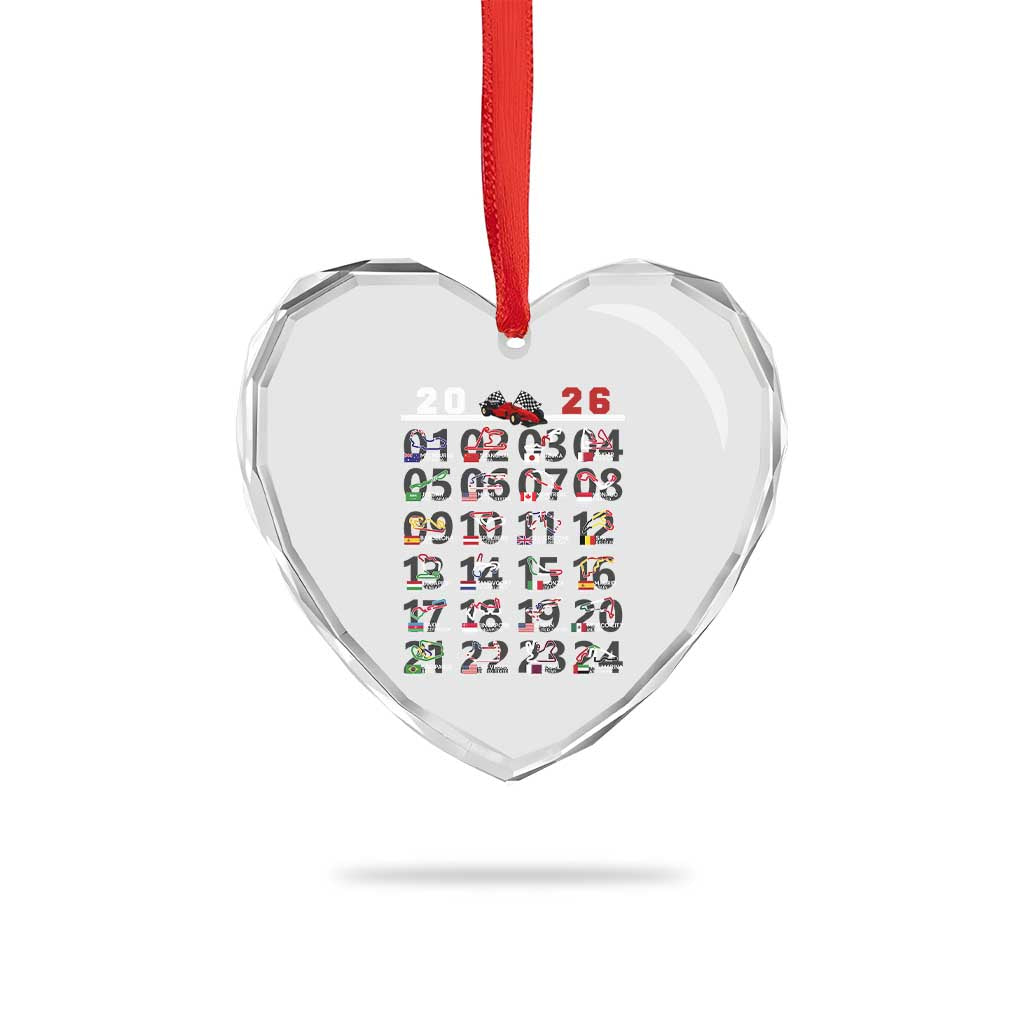 2026 Car Racing Circuit Heart Crystal Glass Ornament International Race Track Schedule Graphic with Flags - Wonder Print Shop